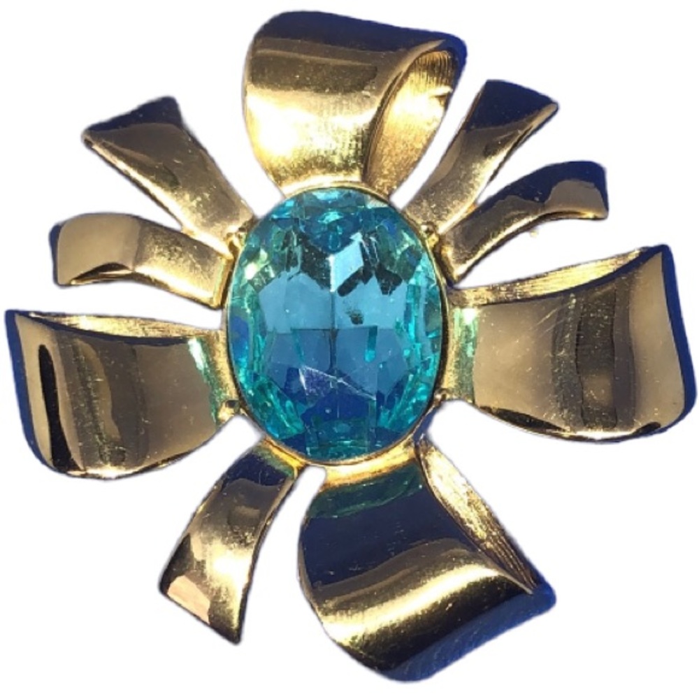 💛💎💛Gold & Blue Large Joan Rivers Brooch